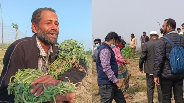 ১০ হাজার তরমুজ গাছ উপড়ে ফেলা ক্ষেত পরিদর্শনে পাউবোর তদন্ত কমিটি