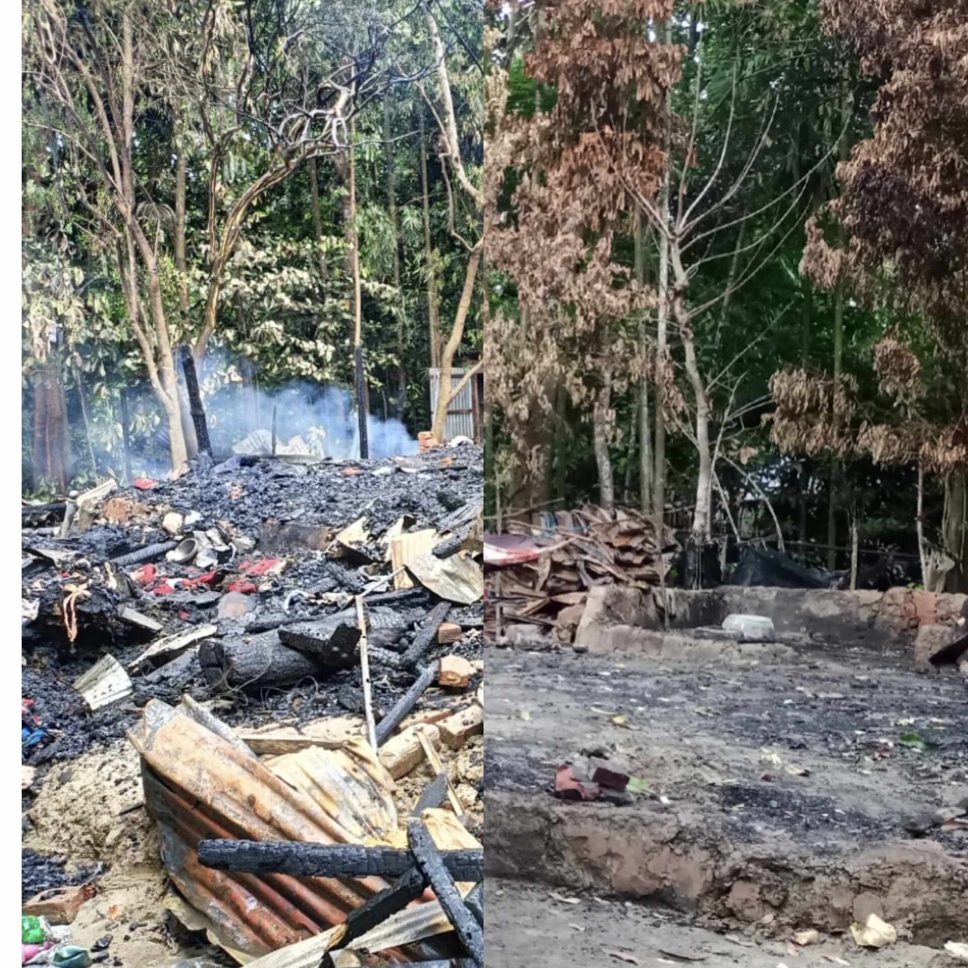 আগুনে পুরে সর্বস্য হারিয়ে খোলা আকাশের নিচে দুই পরিবার