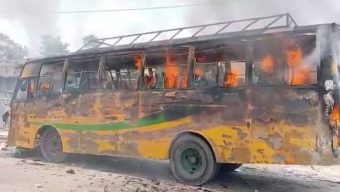 গোপালগঞ্জে বাসের ধাক্কায় কাঠ মিস্ত্রি নিহত, বিক্ষুব্ধ জনতার বাসে আগুন