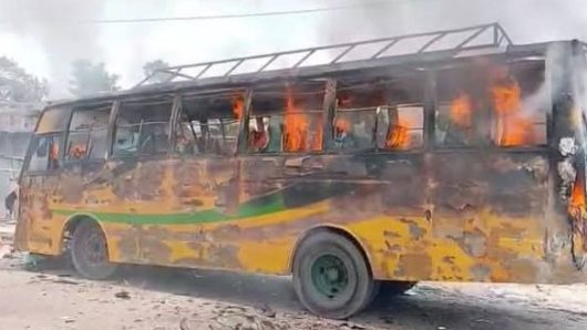 গোপালগঞ্জে বাসের ধাক্কায় কাঠ মিস্ত্রি নিহত, বিক্ষুব্ধ জনতার বাসে আগুন
